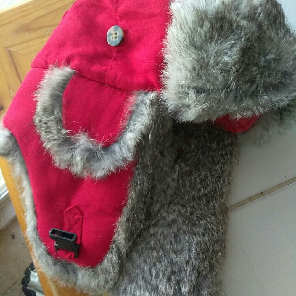 Red Mad Bomber toddler real rabbit fur hat